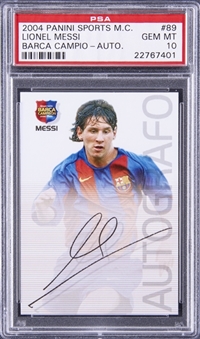 2004/05 Panini Sports Mega Cracks Barca Campeon "Autografo" #89 Lionel Messi Rookie Card - PSA GEM MT 10